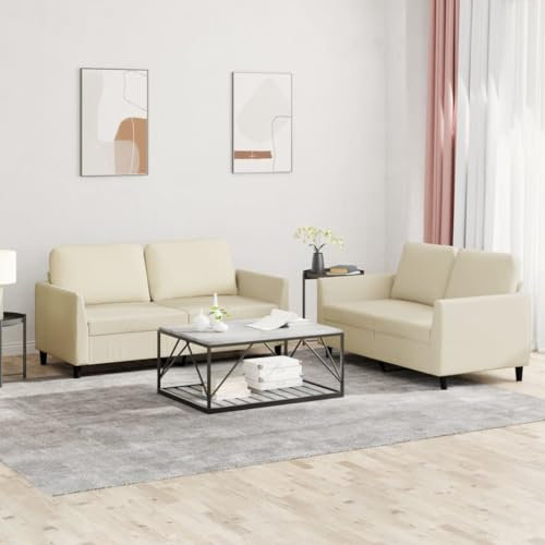 Snsowed 2-TLG. Sofagarnitur mit Kissen Creme Kunstleder, Loungesofa, Sofas & Couches, Relaxsofa, Couch für Wohnzimmer, 3201751