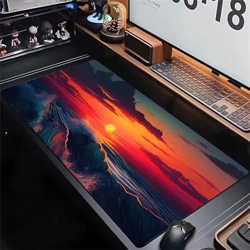 TengYuer Mouse Pad Large Gaming Mouse Mat 39.4x19.7x0.08 inch XL Extended Desk Mat Gaming Keyboard Mousepad Big Desk Pad with Non-Slip Base and Stitched Edge for Office/Gaming (Sunset Waves)