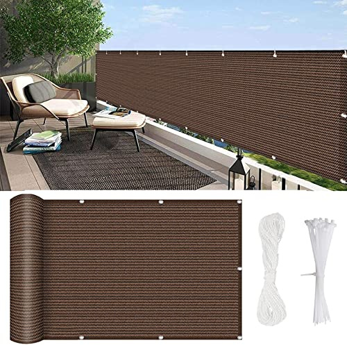 Balcony 95x1000 cm185 g/m² UV Protection Brown Outdoor Privacy Cover with Cables & Ropes for Railing WeatherResistant Garden Screen