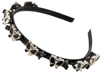 Schwarzes modisches Schmetterlings-Haarband mit Clips, geflochtenes Stirnband, doppelter Pony, geflochten, gedreht, Frisur, Haarnadel, Haarschmuck für Damen und Mädchen, Haarschmuck