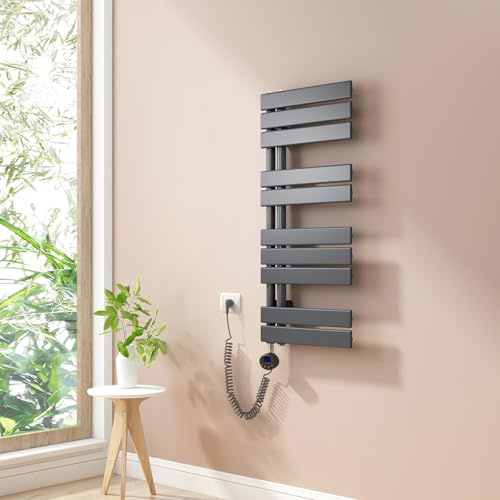 Heilmetz Scaldasalviette Elettrico Bagno 899x400mm Antracite, Termoarredo Bagno con Termostato Digitale, Termosifone Elettrico, Controllo della Temperatura, Function Timer, Radiatore Vertical
