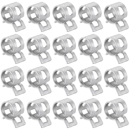 sourcing map 20pcs Spring Band Type Hose Clamps 10mm Fuel Line Hose Spring Clip Silicone Vacuum Hose Pipe Clamp Low Pressure Tube Clip Fastener, Silver