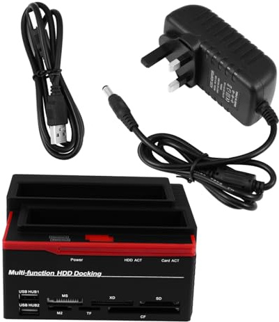 HOLIDYOYO Two-bay Hard Disk Docking Station USB Ide Serial Ata Multi-function Hard Drive Reader with Uk Plug for Data Backup and Disk Cloning in Home and Office Use