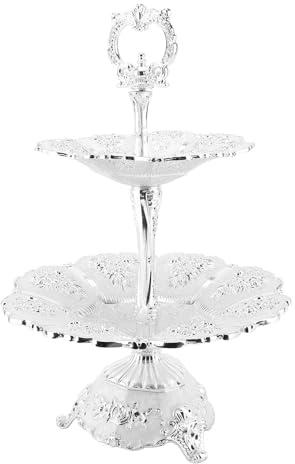 Sorandy Supporto per Cupcake a Torre a 2 Piani Lega Supporto per Torte a Più Piani Vassoio da Portata Torre per Dolci Vassoio per Dolci Decorazioni per Compleanni per Matrimoni (Silver White)