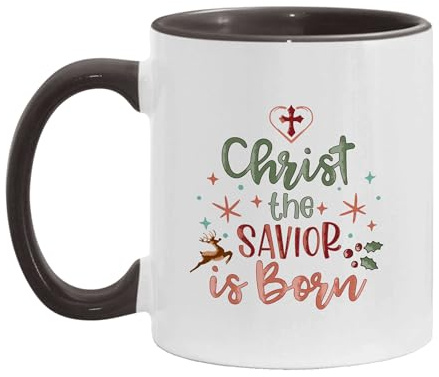 IVISION LEARNING LTD Christ The Savior Is Born 1 Xmas Two-Tone Accent Ceramic Mugs, Drinking Cups, 11oz 15oz