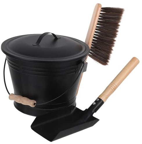 STOBAZA Fireplace Scoop Wood Stove Tool Kit Ash Bucket for Fireplace Ash Can for Wood Stove and Bucket for Outdoor Use Black