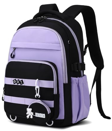 Amythe Sac à Dos pour Filles Primaire avec Sangle de Poitrine, Violet