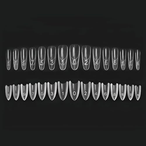 240Pcs Clear Nail Extension Forms Kit, French Style Dual Sandwich Tips for UV Gel Builder, Nail Tips for Gel Extensions, Acrylic Nails False Nails with Scale for Beginners Home Salon(Elliptical)