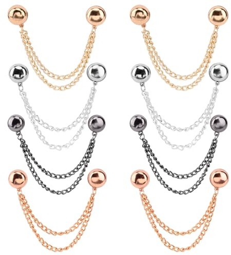 Zorivane 8Pcs Magnetic Clothing Clips Metal Magnet Clothing Clip with Chain | Strong Magnet Clips for Women 4 Colors Multi Function Pin Button Clips for Scarf Hijab Shirts, No-Pin Design