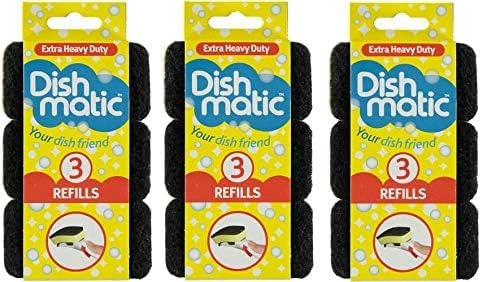 Dishmatic Refill Sponges Pack of 9 Black – Washing Up Sponge Refills for Dishmatic Handle, Heavy Duty Dish Sponges for Washing Up, Replacement Sponge Heads for Kitchen Cleaning