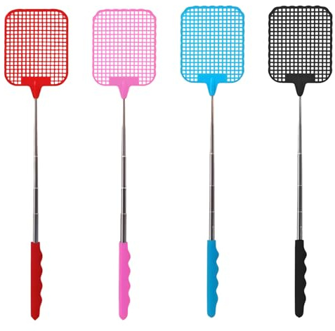 4 matamoscas extensibles, matamoscas estable, con mango de acero inoxidable, repelente de moscas, moscas, moscas, avispas