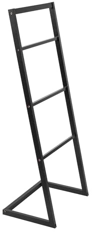 Vencier Bamboo Freestanding Towel Rack Drying Stand with Four Hanging Rails Wooden Bathroom Clothes Rack Clothing & Towels Freestanding Holder (Black/Black)
