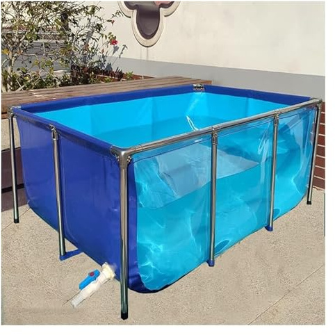 Canvas Frame Fish Pond， Freestanding Aquarium Steel Frame PVC Canvas View Panel Koi Pond(100x60x51cm)