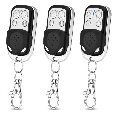 Lot de 3 Télécommandes Portail Universelles 433 MHz, Télécommande Garage 4 Boutons à Code Fixe avec Porte-Clés, Copie Clone pour Portail, Porte de Garage, Barrière Automatique et Alarme