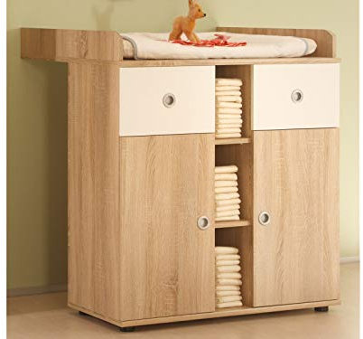 möbelando Wickelkommode Schrank Wickeltisch Kommode Wickelauflage Babyzimmer Floris I