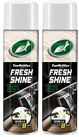 Turtle Wax Fresh Shine Interior Plastic & Dashboard Cleaner with Air Freshener Vanilla Scent 500ml x2 - Removes Dirt, Dust & Residue from Car Interior Plastic for a Glossy Shine & Vanilla Smell