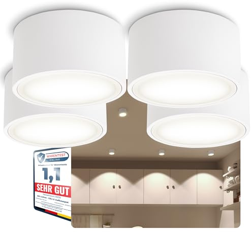 SSC-LUXon CELI-X Aufbau Spot LED flach weiß 4er Set große Lichtfläche LED GX53 neutralweiß 3W 230V - Deckenspot rund Ø 95mm