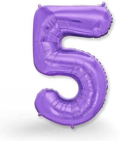 FUNXGO Ballon gonflable en forme de chiffre 5 Violet - Environ 100 cm - Vole à l'hélium - Décoration pour anniversaire, fête, mariage - Violet