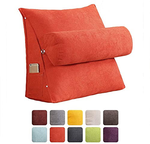 Nicole Knupfer Lesekissen Rückenkissen Kissen Dreieck Rückenlehne Keilkissen Taille Kissen Sofa Bürostuhl Lesen Bett Kissen Keilkissen mit Nackenrolle Fernsehkissen (Orange,45x45x20cm)