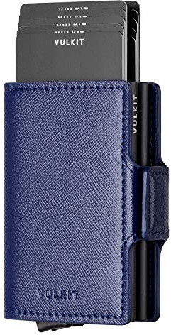 VULKIT Kartenetui Doppelt Kreditkartenetui RFID Schutz Geldbörse Herren Geldbeutel Leder Gentlemens Card Holder für Karten & Geldschein, Cross Navy