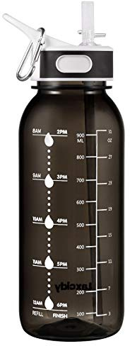 GHONLZIN Wasserflasche 1L Sports Bottle BPA-freier Trinkflasche mit Zeitmarkierungs-Tracker, Spülmaschinenfest Water Bottle für Fahrrad, Gym, Yoga, Outdoor, Camping