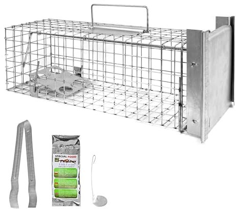 Petigi Tierfalle Lebendfalle für kleine bis mittelgroße Tiere wie Maus, Katze, Marder, Fuchs, Otter, Kaninchen, Drahtfalle, Modell: Kleintierfalle 6 (50 x 17 x 17 cm)