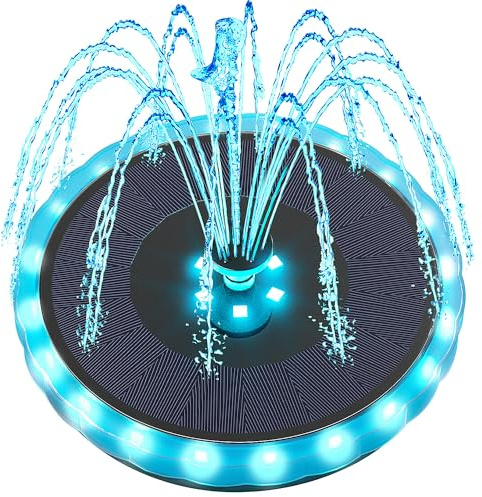 Yzert Solar Fountain Matte Panel with 4000 mAH Battery, 4W Bird Bath Fountains Solar Power with 8 Nozzles, Floating Solar Fountain Pump for Bird Bath, Garden, Pond, Outdoor (Color Change)