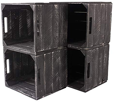 4 Kisten für Kallax Regale Fachelement aus Holz für Regale - auch einzeln schöne Deko - 32x37,5x32,5cm (Shabby Schwarzer Farbton)