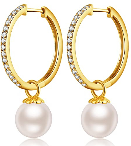 Creolen Gold Groß Creolen Silber 925 Ohrringe Gold Damen Hängend 23mm Creole mit Perlen Hängend