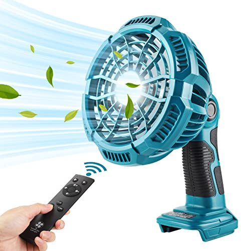 YEX-BUR Handventilator mit Lampe für Makita 18 V Li-Ionen-Akku Batteriebetriebener, wiederaufladbarer, leiser USB-Tischventilator mit Controller, 4-Stunden-Timer