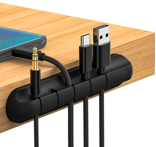 Organizador de Cables Adhesivo para escritorio, mesa o superficie plana 2023 - Clip para cables USB, pc, auriculares, cargadores Kit de clips cables de color negro Autoadhesivo de Silicona (1pcs de 3)