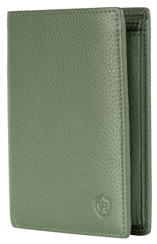 VON HEESEN Leder Geldbörse Herren mit Münzfach & RFID Schutz I Echtleder Geldbeutel für Männer & Damen I Portemonnaie Brieftasche Wallet Portmonee (Grün, MIT MÜNZFACH)