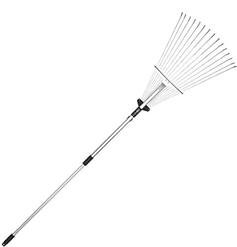 FEINKA Verstellbarer Laubrechen aus Metall, Garten-Rasenrechen, Strauchrechen mit leichtem Griff, Sammeln Sie lose Abfälle zwischen zarten Pflanzen, Rasen und Höfen