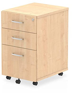 OPO Impulse Freestanding Under Desk Pedestal with Foolscap Filing Mechanism & Lockable 3 Drawers | Heat Resistant Beech Melamine Finish Maple 3 Drawer