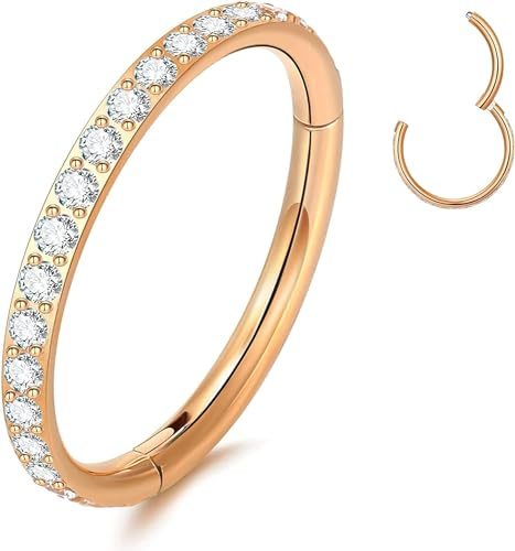 YEBOCIYO Piercing Ring Conch Piercing Ring Septum Piercing Nasenring Würfel Zirkon Daith Helix Tragus Knorpel Lippen Augenbrauen Bauch Piercing Schmuck Silber Gold Rosgold 316L Edelstahl 16G