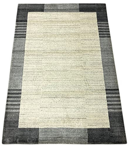 Grau Teppich 100% Wolle Silber Weiß Gabbeh Handgewebt 125x178 cm dp Garn S179