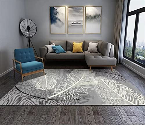 SUNYRDSM Wohnzimmer Deko 130x190cm Bettvorleger Schlafzimmer Bequemes weiches graues Feder Druck Design modern rutsch fest Flokati Teppich Waschbar
