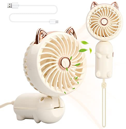 Pagezol Mini USB Handheld Fan - Rechargeable Portable with 3 Speed Settings, Foldable Personal for Girls Women Kids, Outdoor Travel Office Home Camping (White)