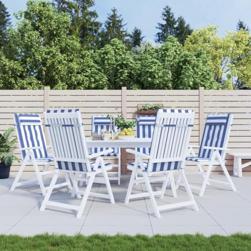 LAPOOH Hochlehner-Auflagen 6 STK. Blau & Weiß Gestreift Oxford-Gewebe, Sitzauflagen Gartenmöbel, Auflagen Für Gartenmöbel, Gartenstuhlauflagen Hochlehner, Polsterauflagen Für Gartenmöbel