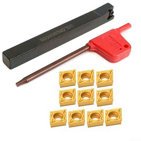 Tornio CNC SCLCR0808H06 - Portautensili per tornio esterno, 8 x 100 mm + 10 inserti in carburo CCMT060204 + 1 chiave T8