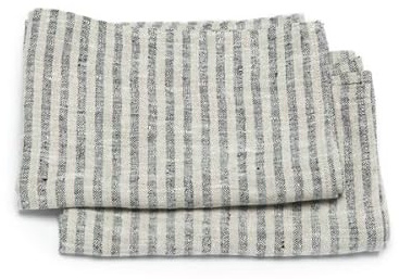 LinenMe Set mit 2 Geschirrtuch Leinen 100%, 46x65 cm Brittany - Leinentuch mit Aufhänger - Geschirrtücher & Küchentücher in Schwarz/Natur gestreift, Hergestellt in Litauen