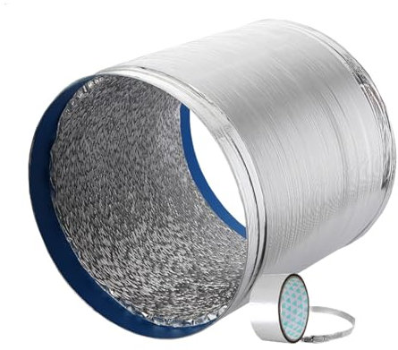 Luftleitungen aus Aluminium Rohr mit Stahlspirale, Wärmeisolierung Lüftungsschlauch für Abluftventilator, Schallgedämmter Alu-Flex-Rohr, Flexibler Aluminium-Auspuffschlauch, mit Klemmen und Klebeband