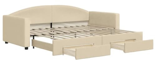 vidaXL Tagesbett Ausziehbar mit Schubladen Creme 90x200 cm Stoff
