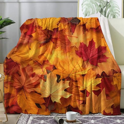 Kuscheldecke Flauschig Herbstblätter, Decke Wolldecke 150x200 Erntedankfest, Flanell Sofadecke Blanket XL, Fleecedecke Wohndecke Schlafdecke Winter Warm Weich, Deko Decken für Couch Bed
