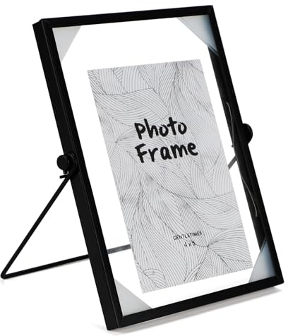 SWAWIS 1x Bilderrahmen Stehend Glas 15 x 20cm Schwarze | Glas Metall Fotorahmen, Winkel der Klammer 60°, Glasbilderrahmen Glasrahmen für Desk Decor DIY Bilder