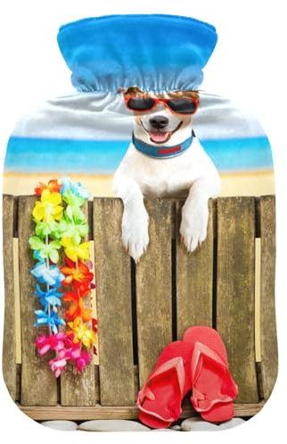ISAOA Wärmflasche, Motiv Hund am Ozean, Strand, Größe S