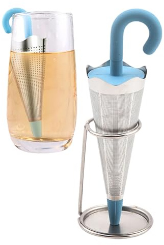 Maciun Tea infuser, umbrella shape, stainless steel tea diffuser, tea filter, silicone, tea filter, tea strainer, large blue umbrella shape, silicone tea infusion, food grade