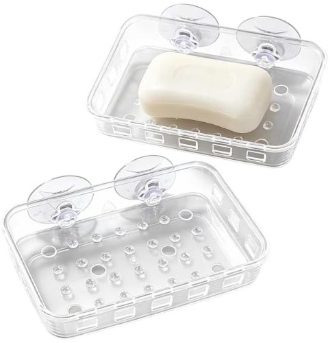 Paquete de 2 jaboneras con Ventosa para jabón, de plástico acrílico Transparente montado en la Pared, Soporte para jabón de Ducha, Accesorio de Cocina para baño, sostiene de Forma Segura jabón