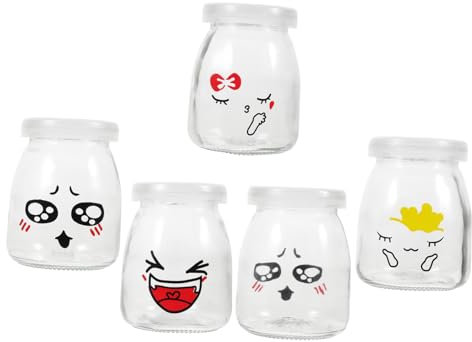 MAGICLULU 5pièces Pot De Yaourt Verre Coupe à Dessert Verre Pot De Gelée Pour Yaourt Lait Gelée Motif Aléatoire