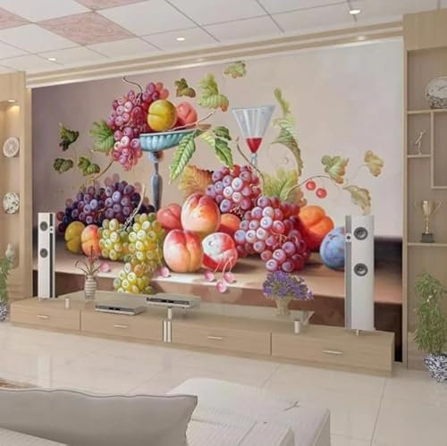 Tapete 3D Fototapete Obst Stillleben dekorative Malerei Hintergrundtapete 250CM(W)*175CM(H)